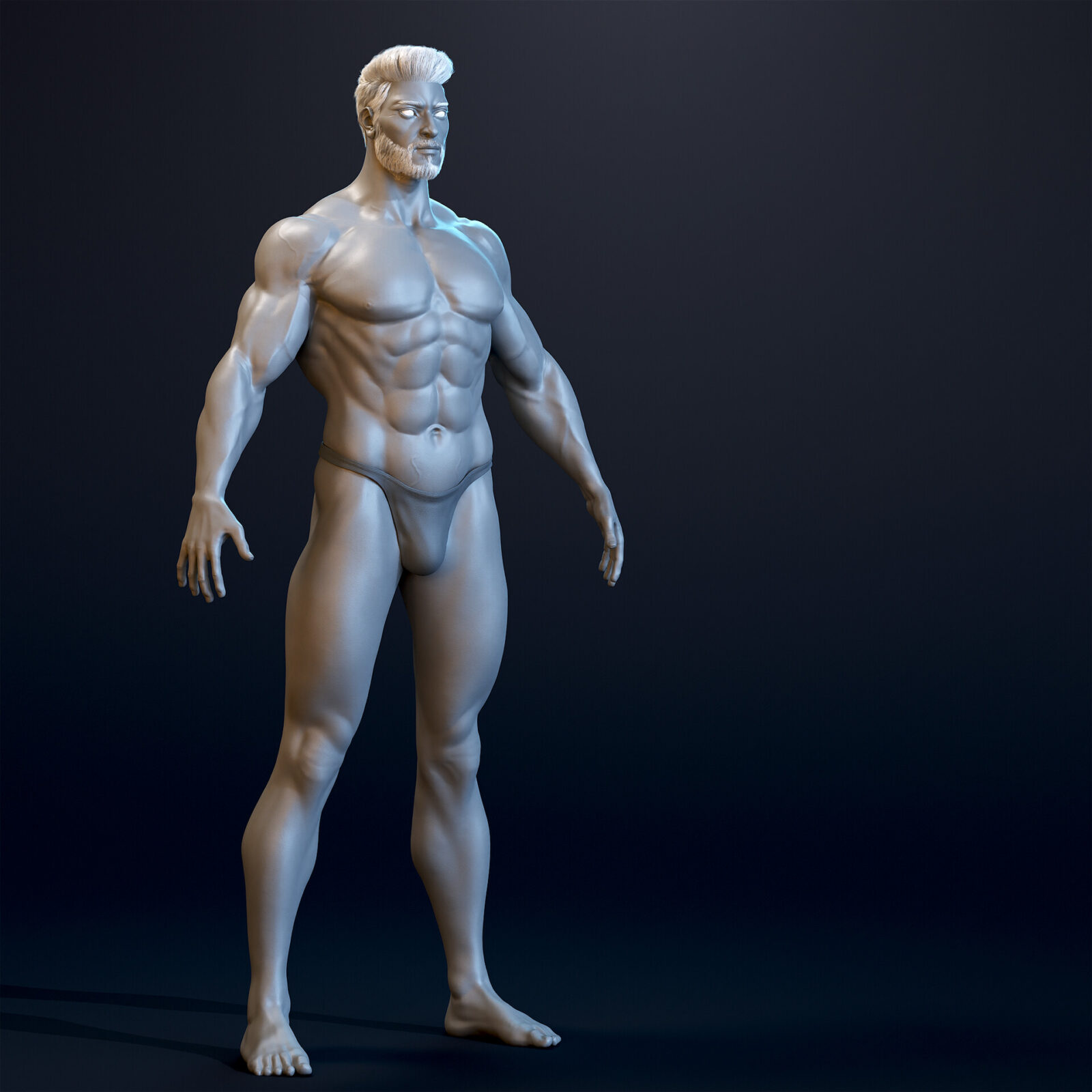 Anatomy and XGen Hair Showcasing Fullbody clay render shot by Sagor Hossen - 3D Game & Character Artist, Based in Bangladesh