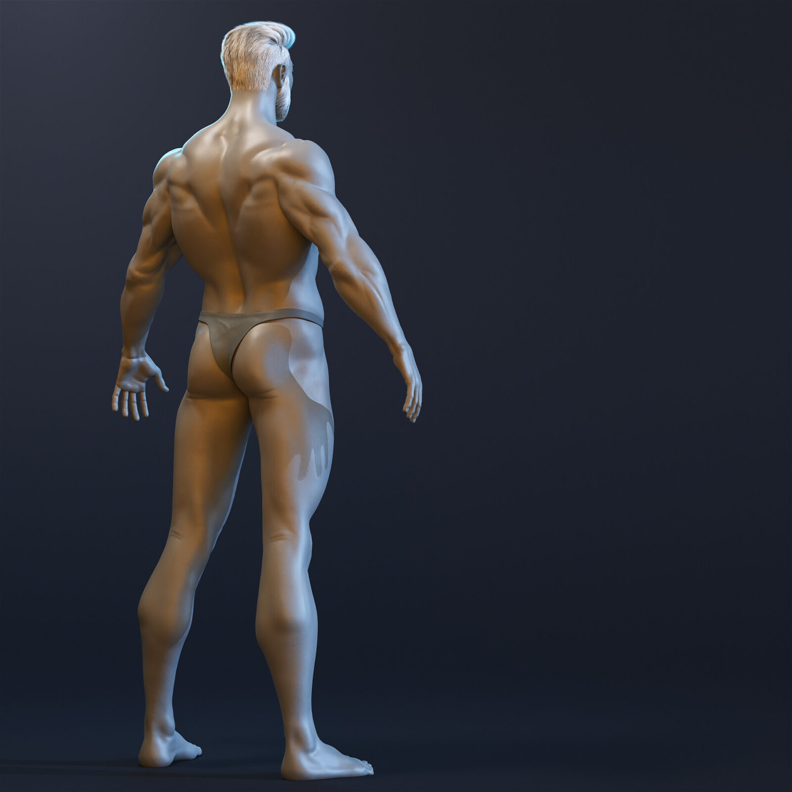 Anatomy and XGen Hair - Showcasing back view clay render shot by Sagor Hossen - 3D Game & Character Artist, Based in Bangladesh